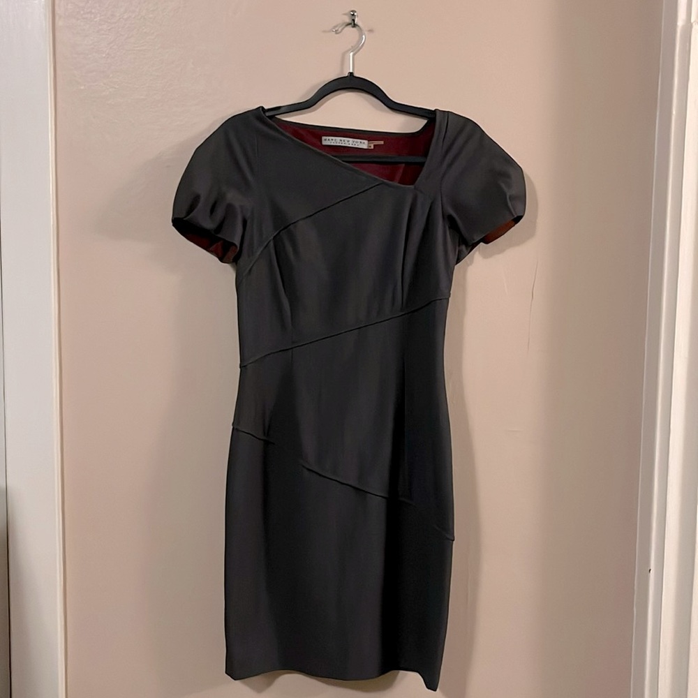 Marc New York Andrew Marc Dark Gray Work Office Dress Asymmetrical Neck 4